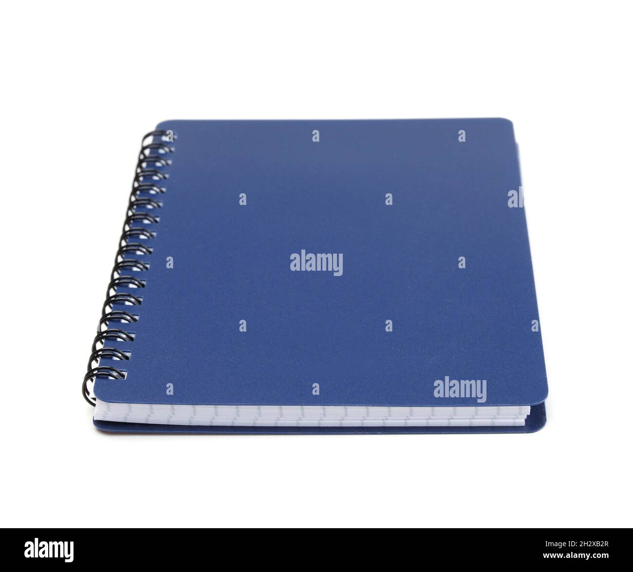 Closed blue notepad isolated on white. Side view Stock Photo - Alamy