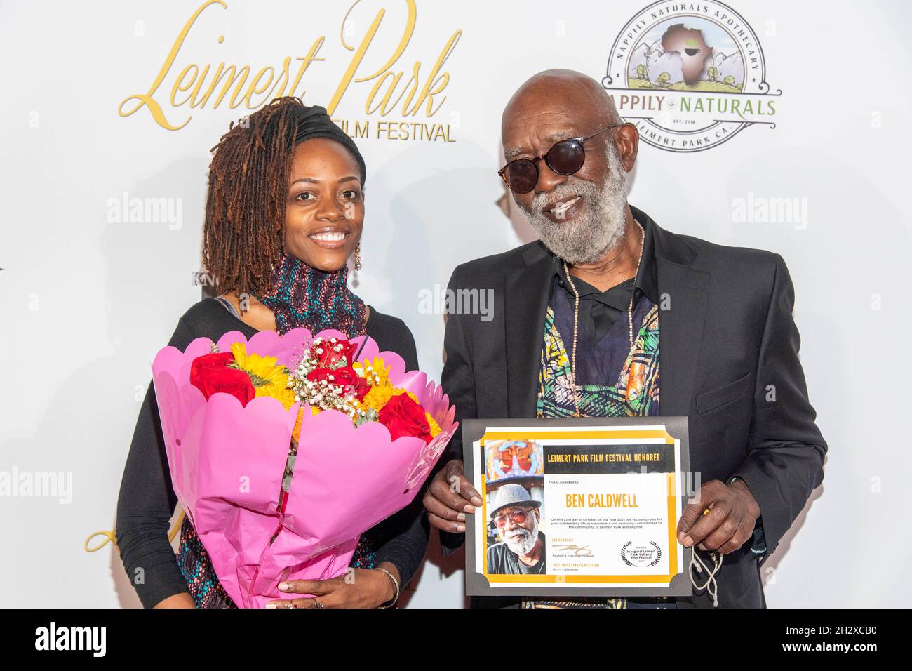 Los Angeles, CA on October 23, 2021, Shannan 'MsDramaganza' Tubbs, Ben Caldwell attend The Leimert Park Cultural Film Festival at The Alley, Los Angeles, CA on October 23, 2021 Stock Photo