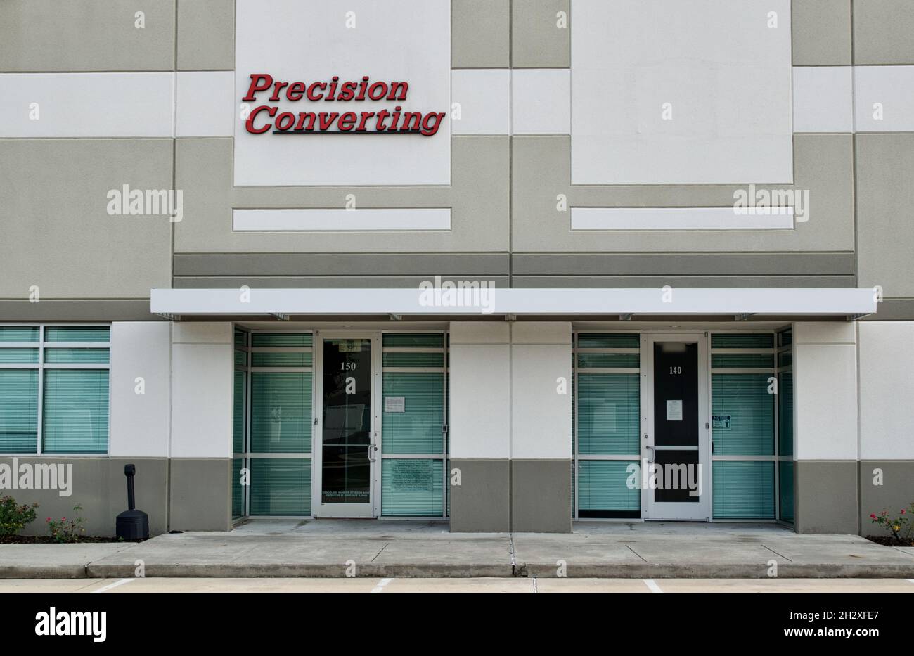 Houston, Texas USA 07-05-2021: Precision Converting office building exterior in Houston, TX. Manufacturing company of components for many fields. Stock Photo