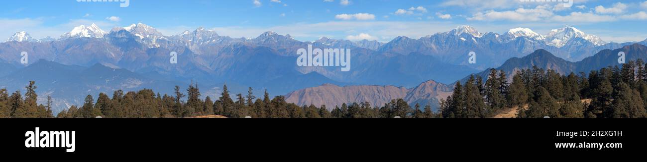 Panoramic view from Khaptad national park, mount Saipal, great himalayan trail, Rara to Khaptad trek in western Nepal Stock Photo