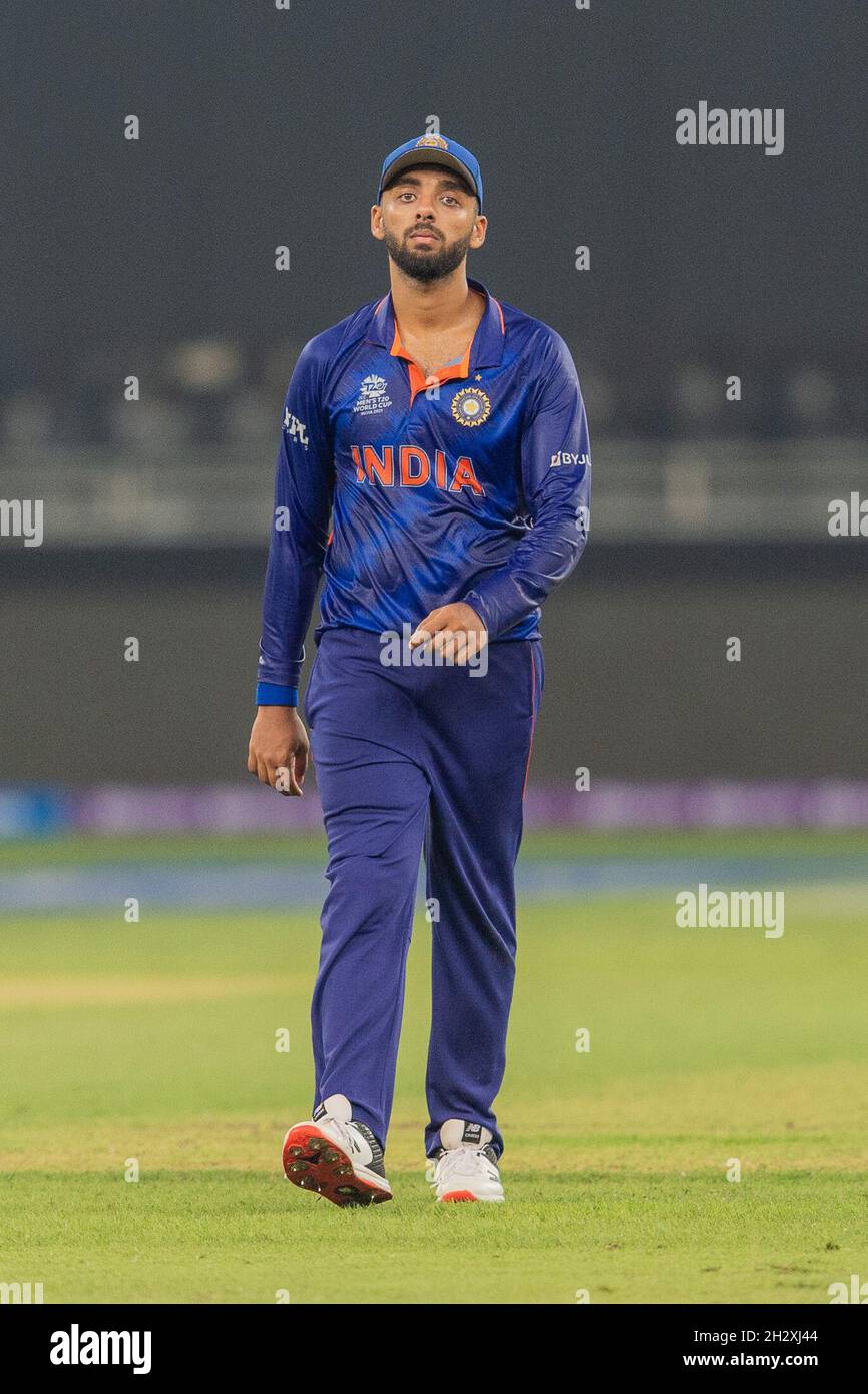 Varun Charavarthy of India during the ICC Mens T20 World Cup match between India and Pakistan at Dubai International Cricket Stadium, Dubai, UAE on 24 October 2021
