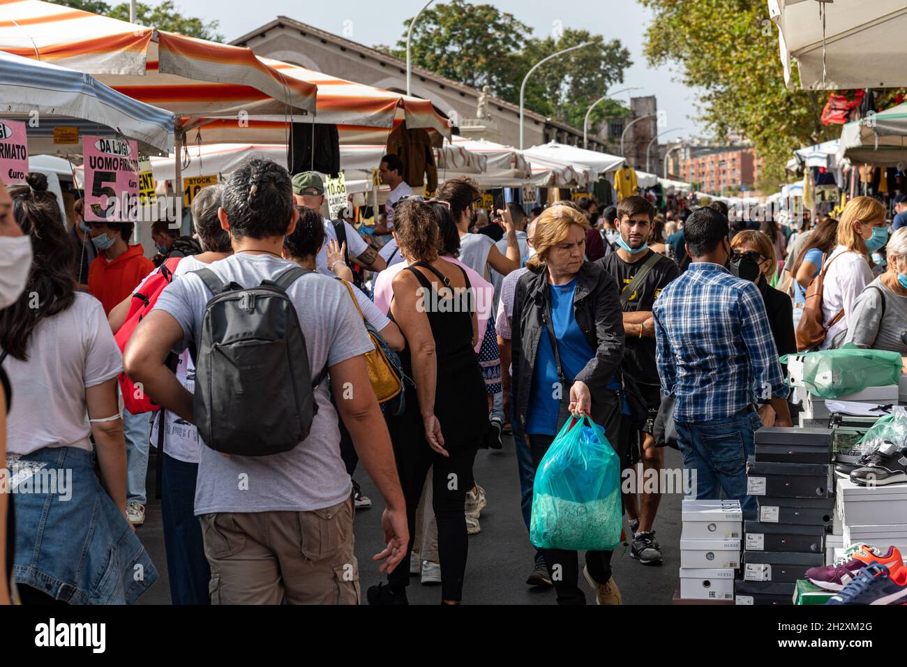 People at Mercato di Porta Portese street market in Trastevere district of Rome, Italy Stock Photo