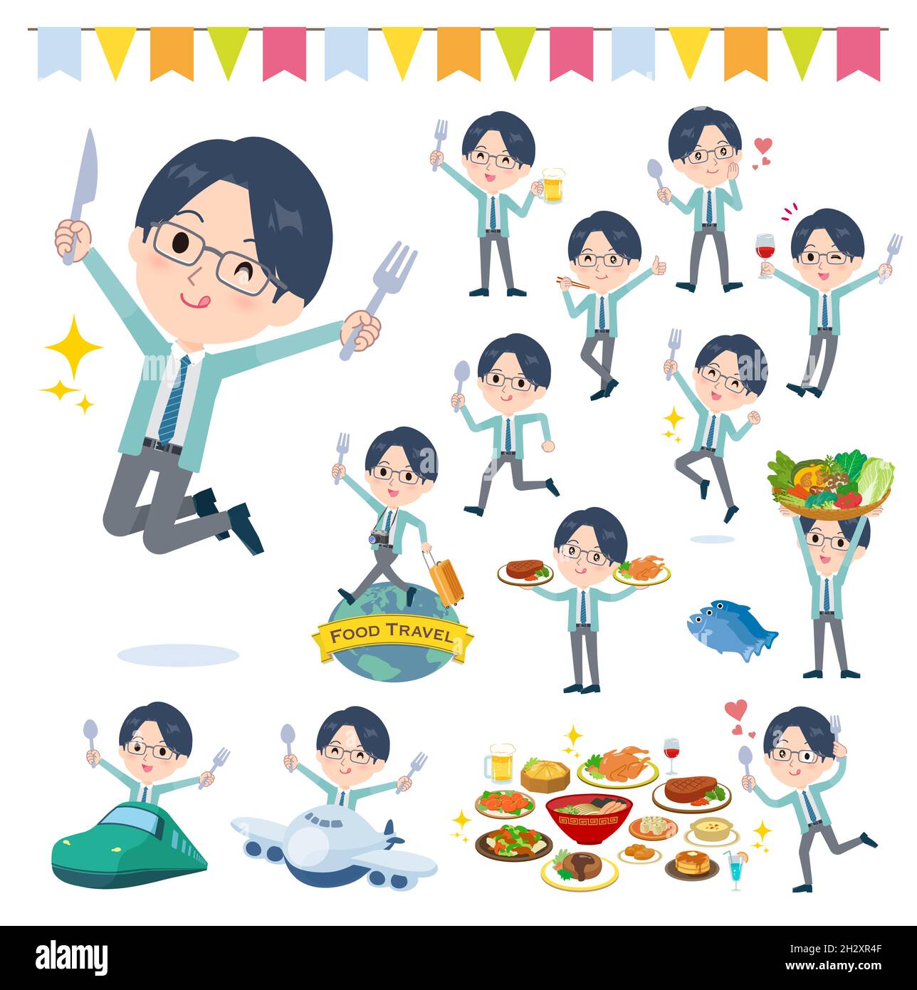 A set of Clerk man on food events.It's vector art so easy to edit. Stock Vector