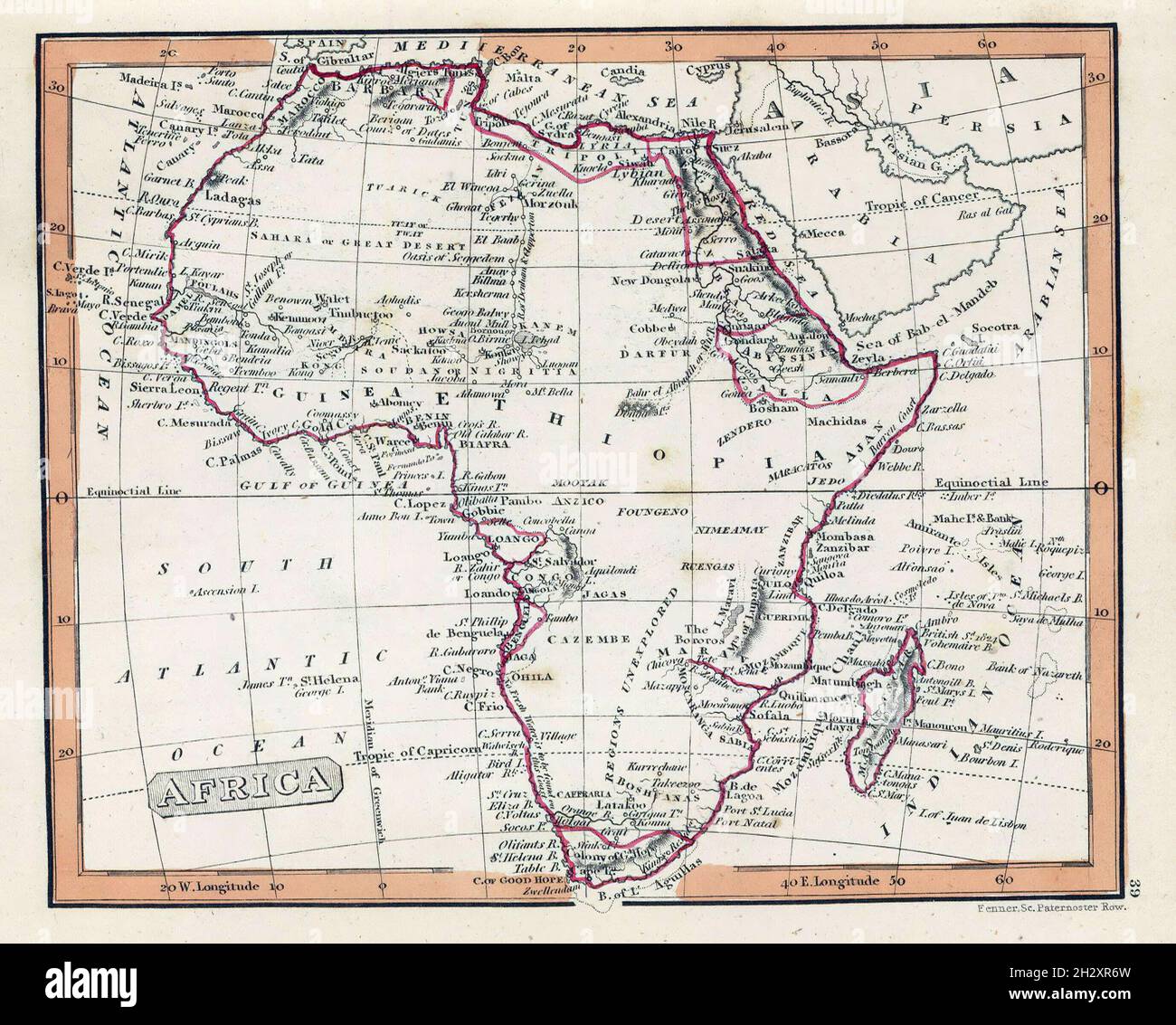 A historic map of Africa; vintage maps of continents Stock Photo - Alamy