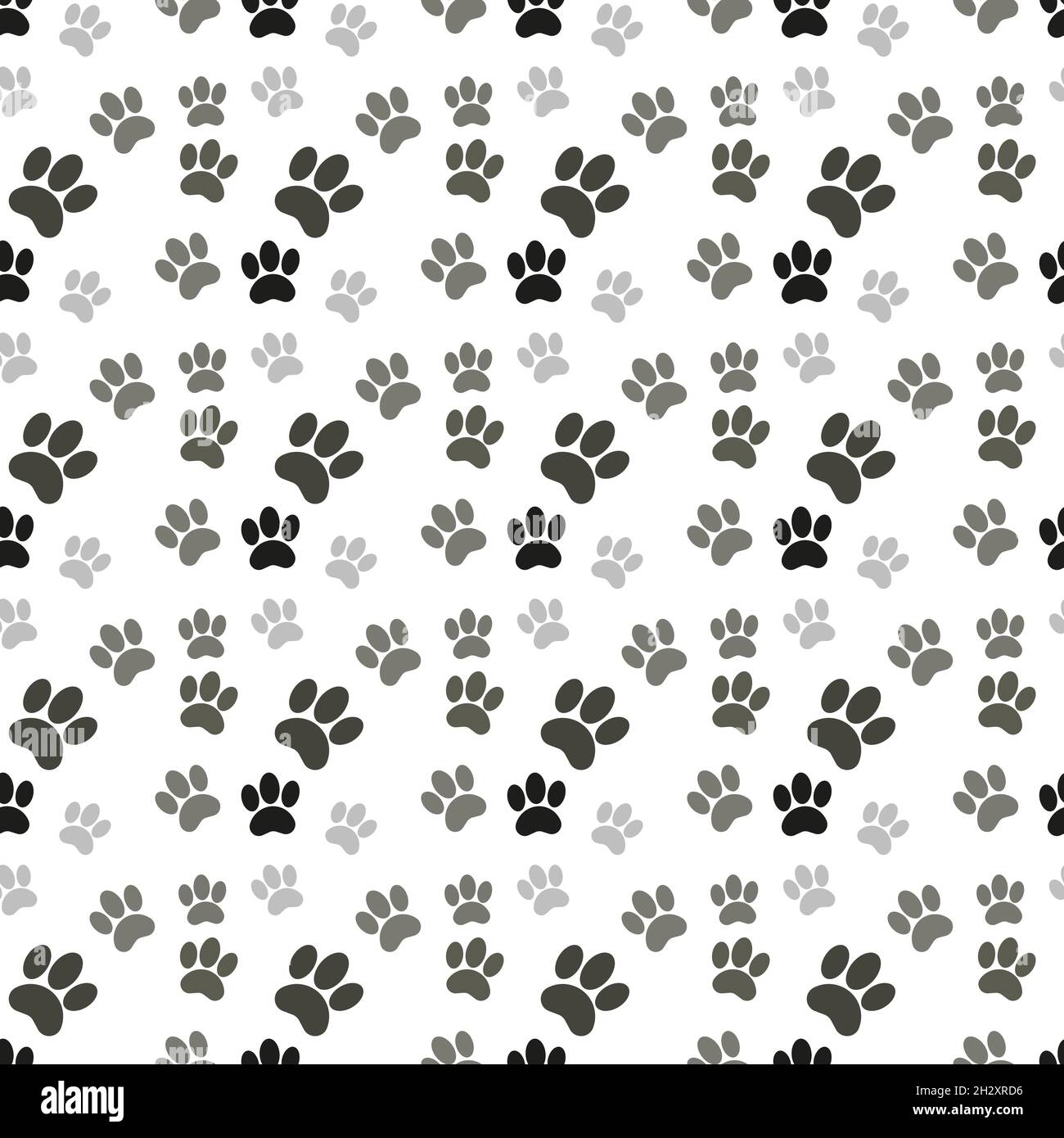 seamless patern footprints. white background. cute black and gray animal tracks. vector texture. print for textiles and wallpaper. Stock Vector