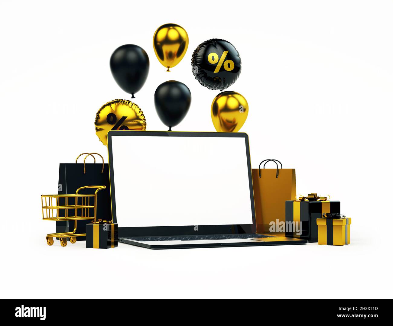 Online shopping laptop mockup blank screen for banner background with ...