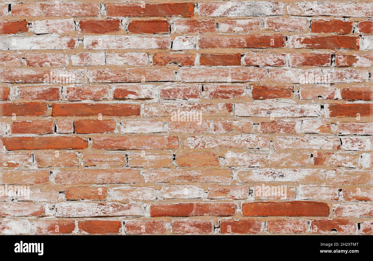 Background of old red grunge brick wall texture. high quality details Stock Photo