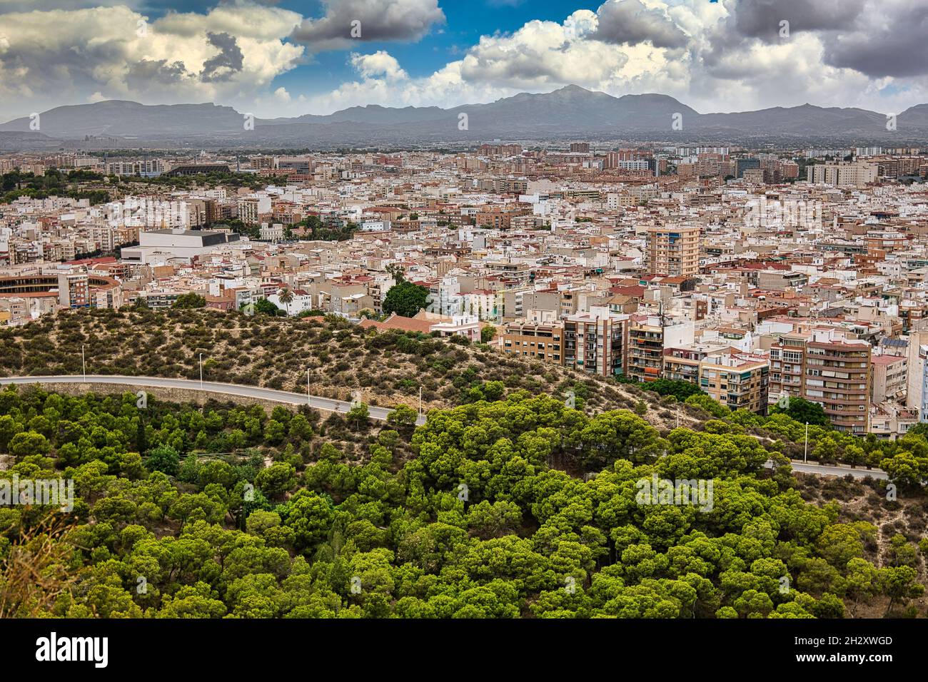 View from the hill of St. Barbara on a fragment of Alicante.Spain.Horizontal view. Stock Photo