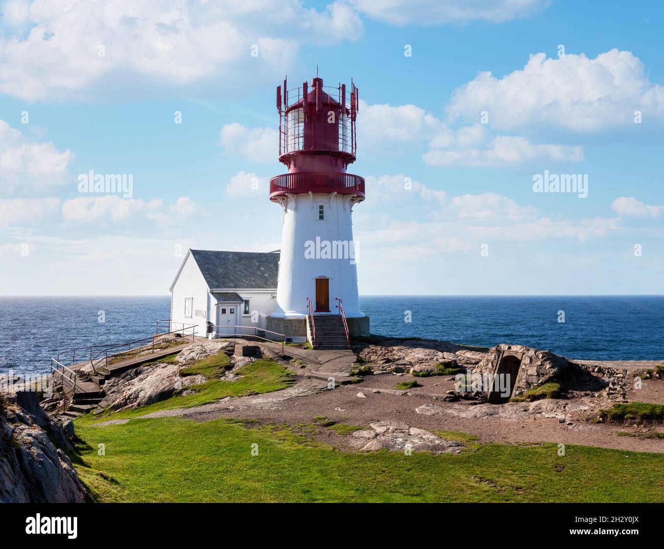 Coastal landscape at Lindesnes Lighthouse, Sea and Rocks, southern tip ...