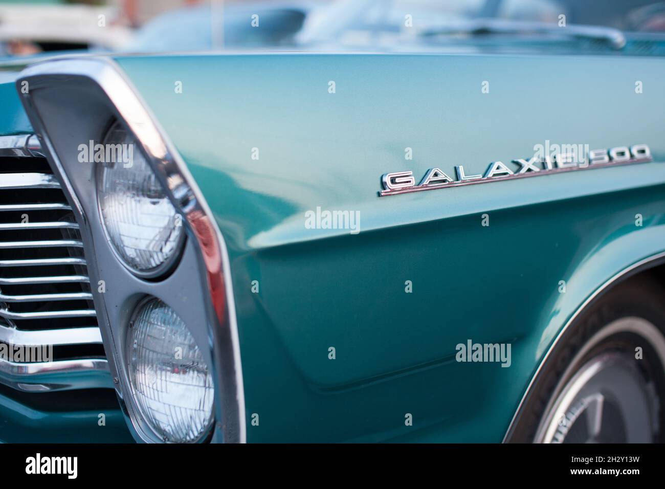 Green Ford Galaxie 500 at a vintage car show in Brossard, Quebec, Canada Stock Photo