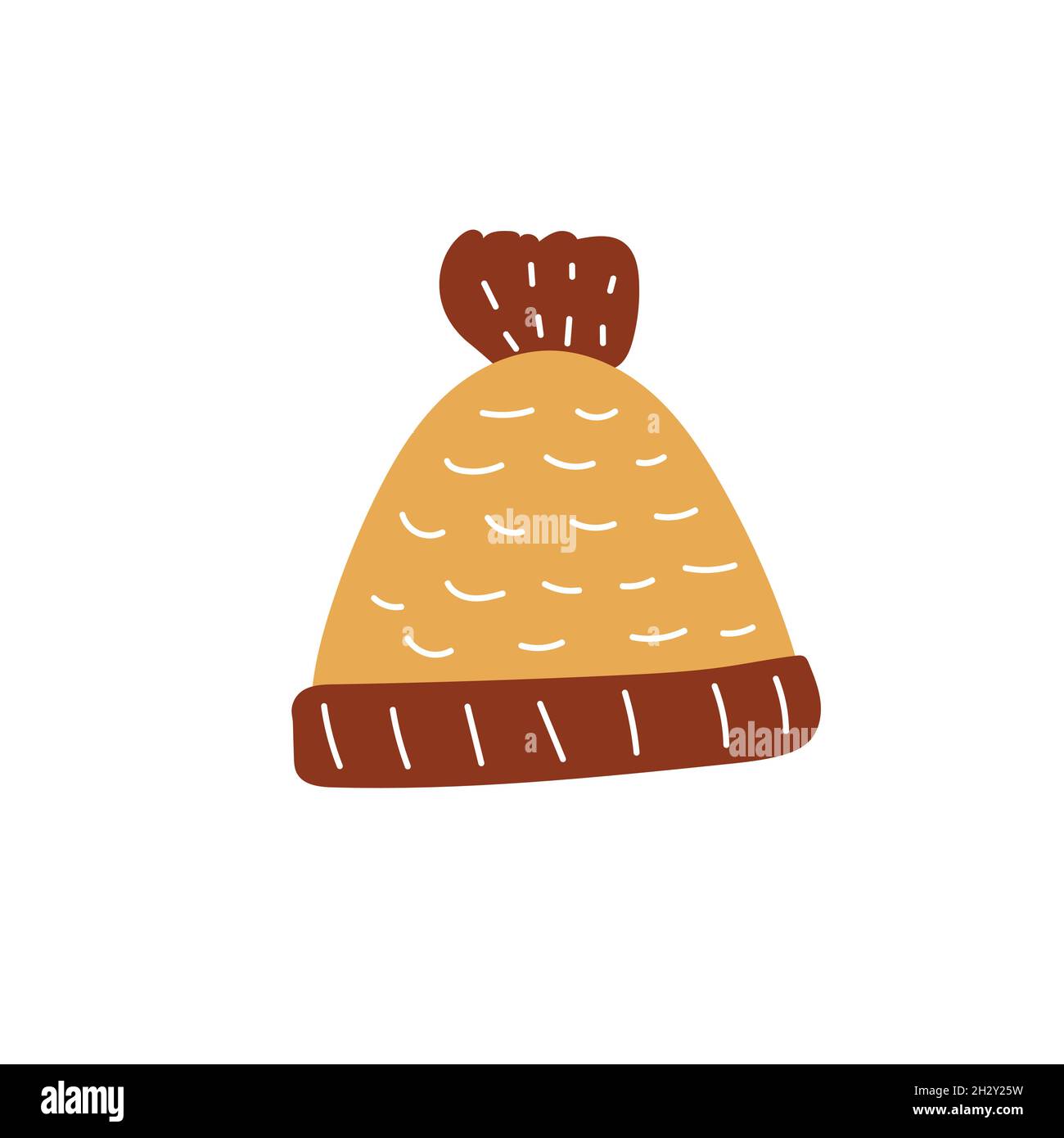 Knitted hat made of wool, vector illustration isolated on white background. Autumn hat icon Stock Vector
