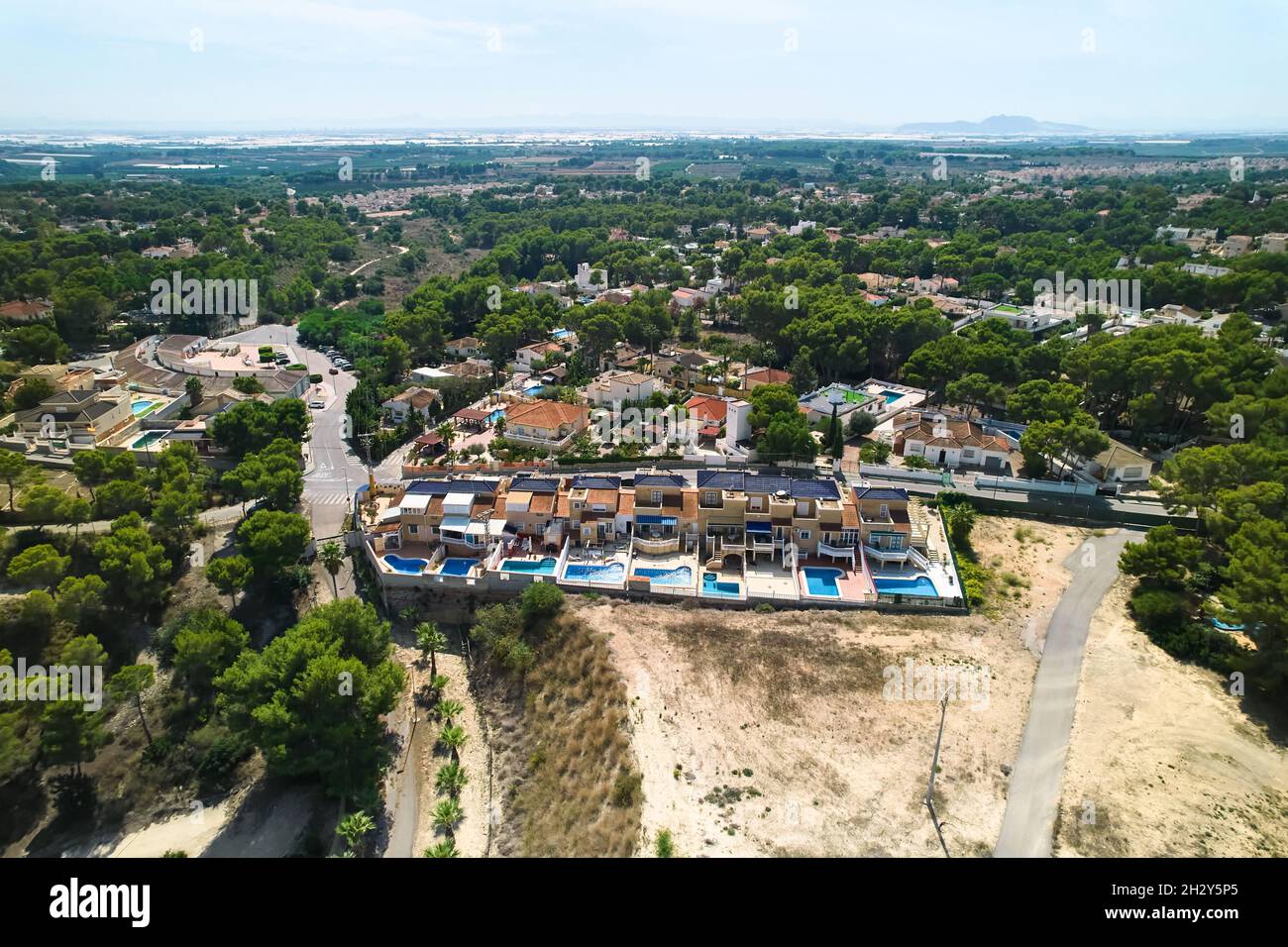 Aerial view Pinar de Campoverde townscape with modern newbuilt