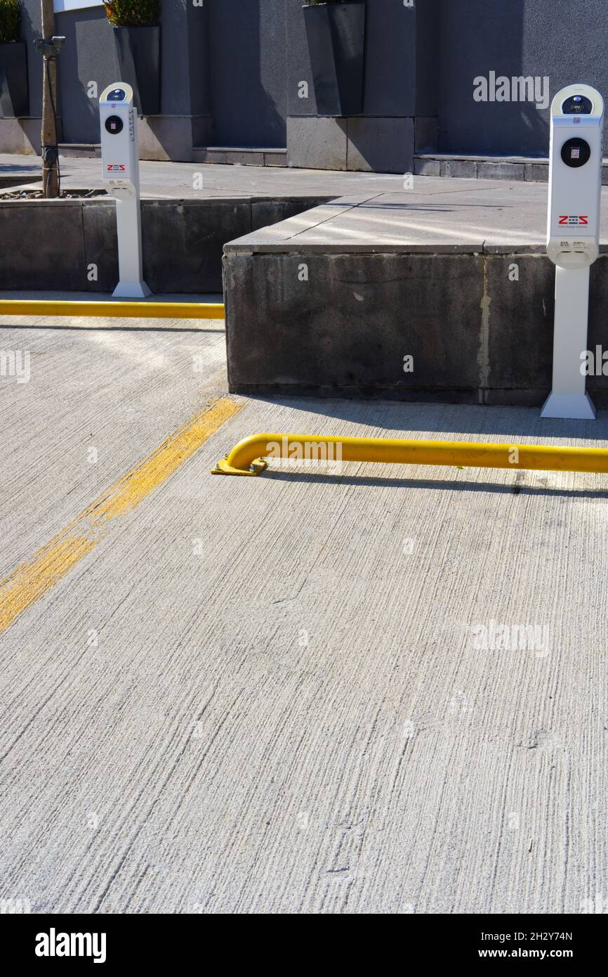 Electronic Vehicle Charging Units at Charging Station of ZES -Zorlu Energy Solutions- Outdoor in a Sunny day in Eskisehir Turkey Stock Photo