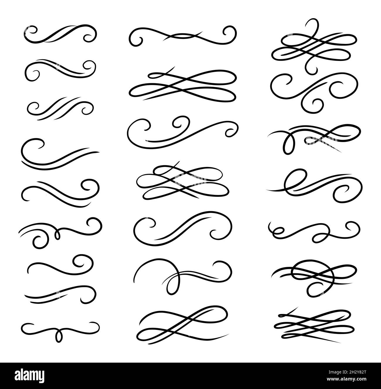 Calligraphy swirl ornament. Vintage and filigree dividers. Vector swirly ornate elements Stock Vector