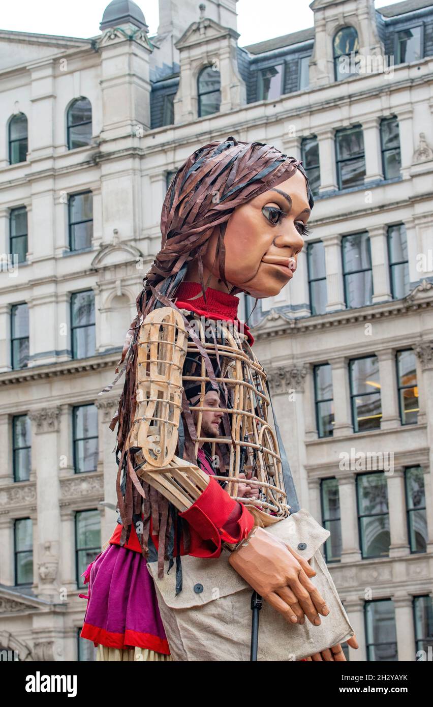 London, UK. 23rd October 2021. Little Amal, the giant Syrian refugee