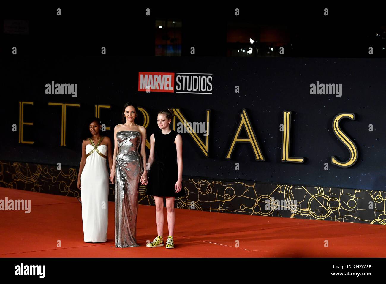 Rome, Italy. 24th Oct, 2021. Zahara Marley Jolie Pitt, Actress Angelina Jolie and Shiloh Jolie Pitt attend the red carpet of the film Eternals during the 16th edition of the Rome Film Fest . Rome (Italy), October 24th 2021 Photo Andrea Staccioli/Insidefoto Credit: insidefoto srl/Alamy Live News Stock Photo