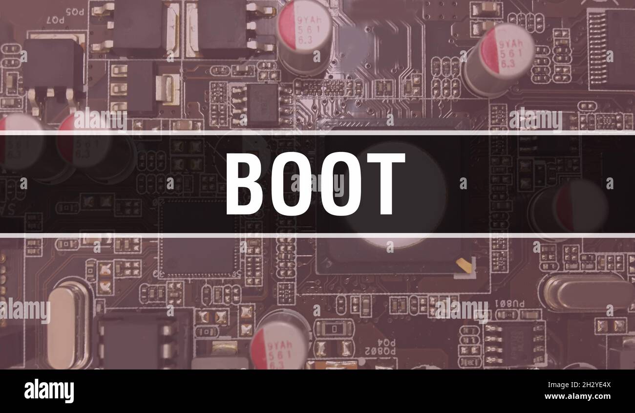 Boot with Electronic Computer Hardware technology background. Abstract ...