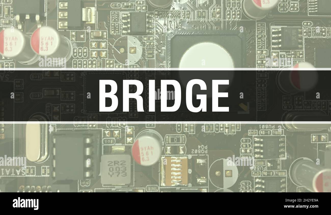 Bridge text written on Circuit Board Electronic abstract technology background of software developer and Computer script. Bridge concept of Integrated Stock Photo
