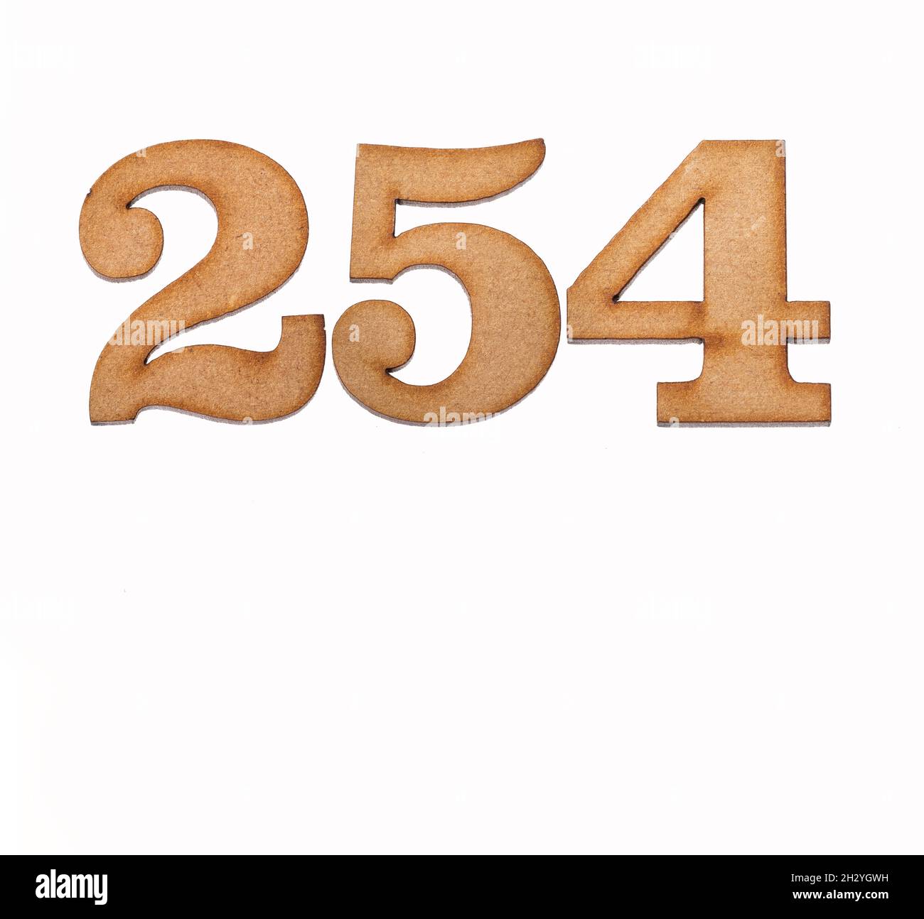 Number 254 in wood, isolated on white background Stock Photo - Alamy