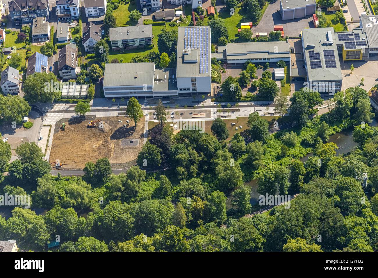 Aerial view, Berufskolleg Am Eichholz, construction site, Arnsberg, Sauerland, North Rhine-Westphalia, Germany, construction work, construction area, Stock Photo