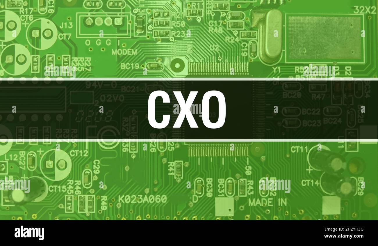 CXO concept with Computer motherboard. CXO text written on Technology ...