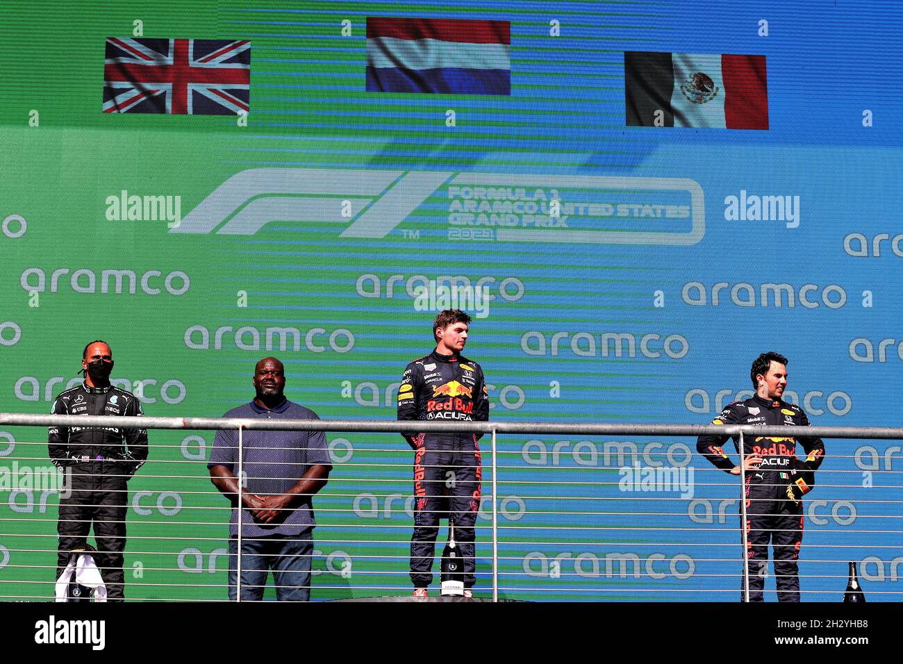 Austin, Texas, USA. 24/10/2021, The podium (L to R): Lewis Austin, Texas, USA. 24/10/2021, The podium (L to R): Lewis