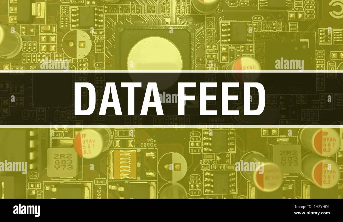 Data Feed concept illustration using Computer Chip in Circuit Board