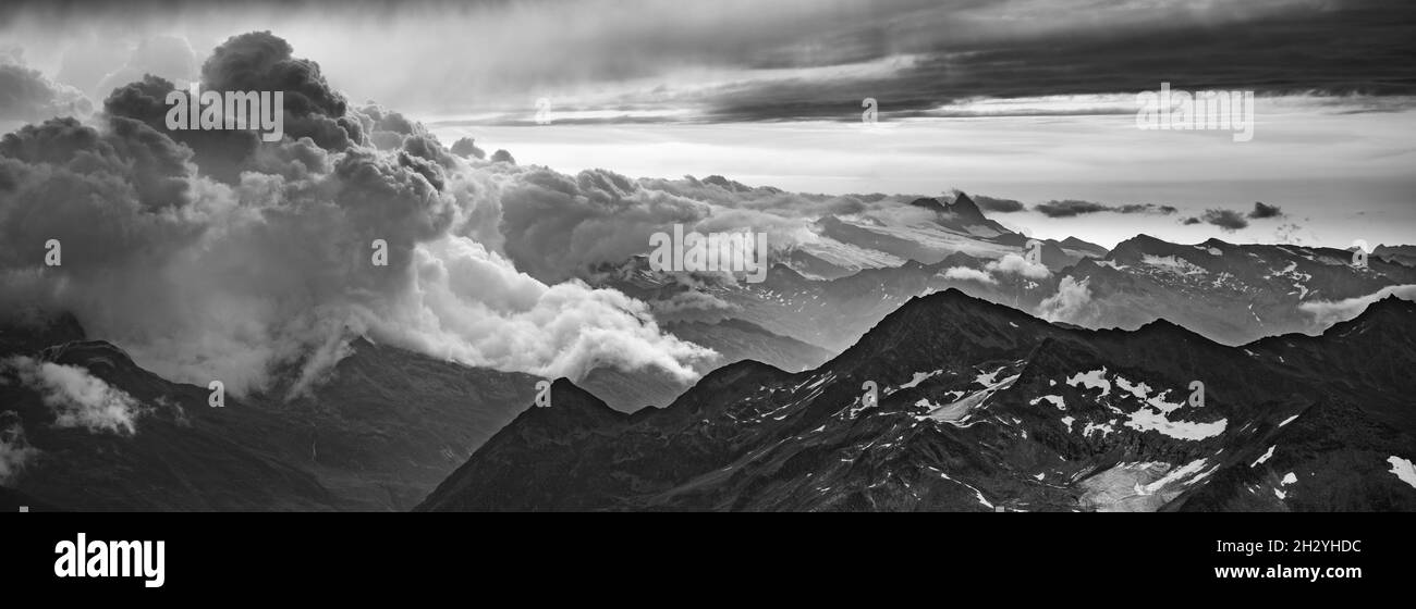 Morning view rocky mountains Black and White Stock Photos & Images - Alamy