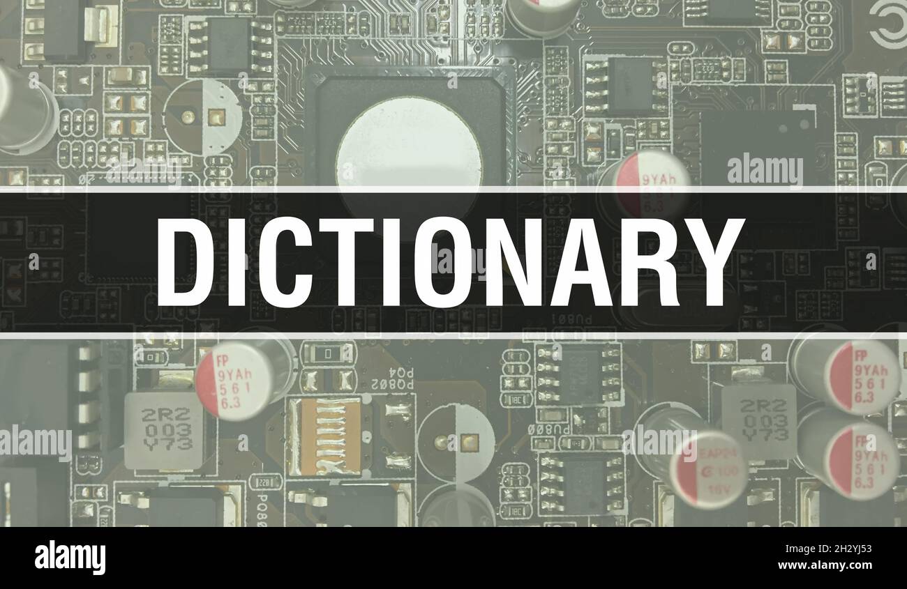 Dictionary concept illustration using Computer Chip in Circuit Board