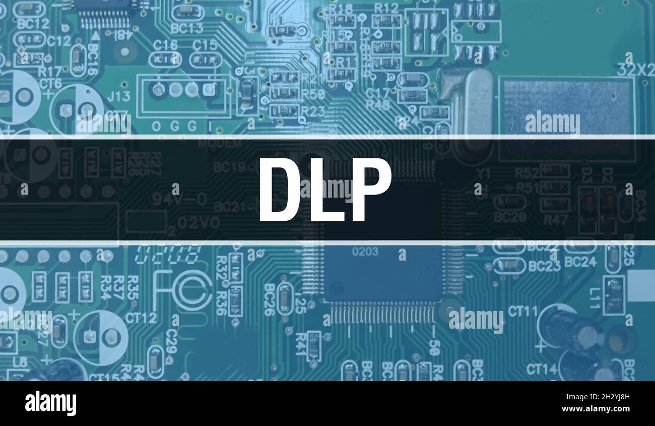 DLP with Electronic Computer Hardware technology background. Abstract background with Electronic Integrated Circuit and DLP. Electronic Circuit Board. Stock Photo