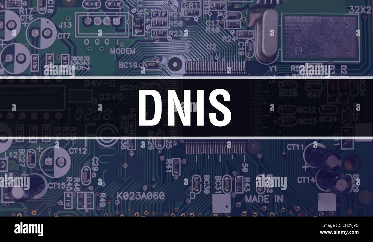 DNIS concept with Computer motherboard. DNIS text written on Technology