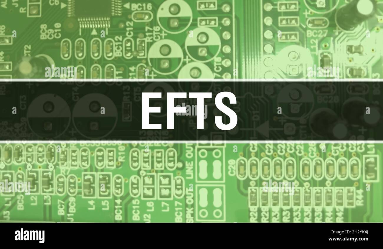 EFTS with Electronic components on integrated circuit board Background.Digital Electronic Computer Hardware and Secure Data Concept. Computer motherbo Stock Photo