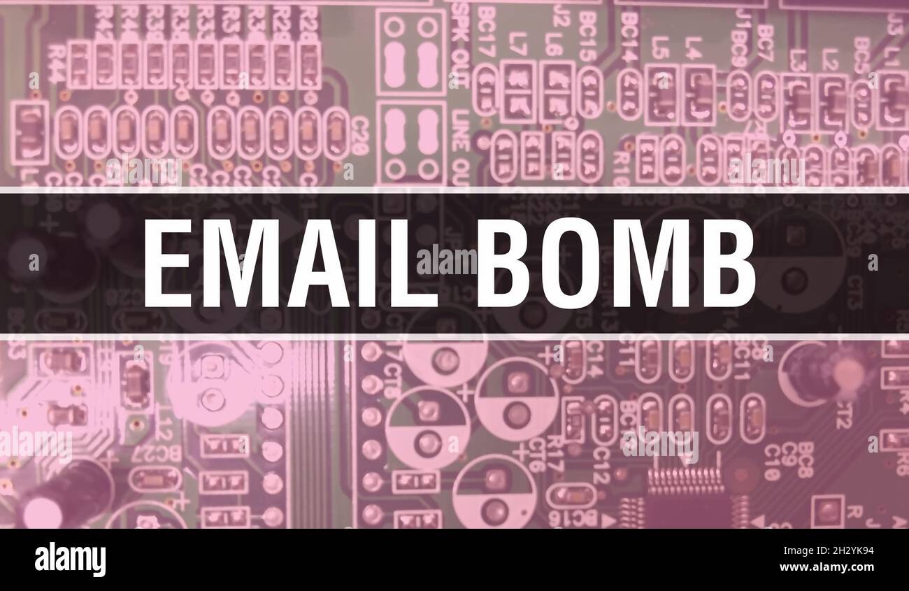 Email Bomb concept illustration using Computer Chip in Circuit Board