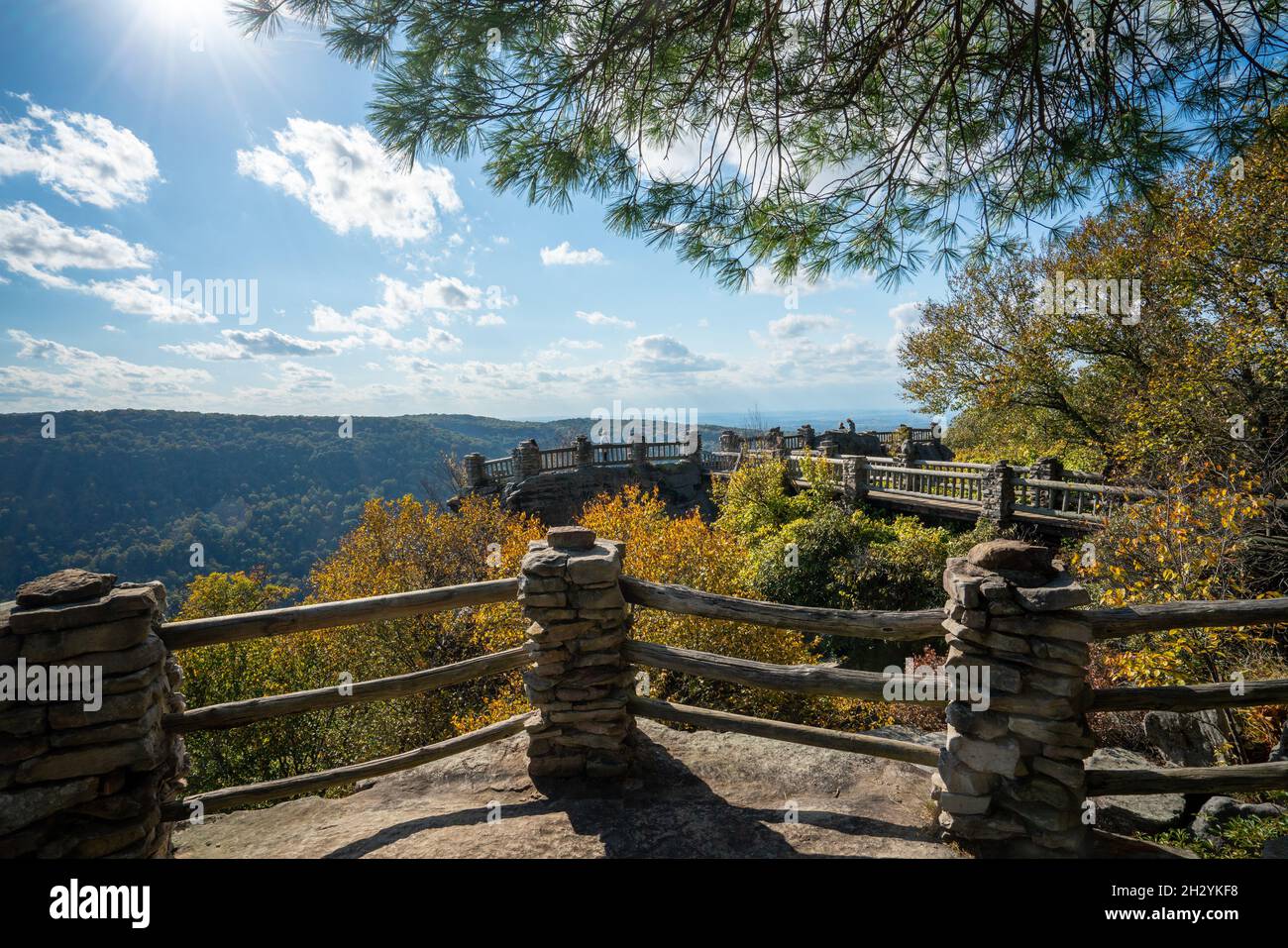 Coopers Rock state park overlook over the Cheat River in narrow wooded