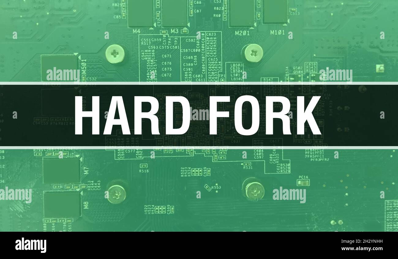Hard Fork concept with Electronic Integrated Circuit on circuit board