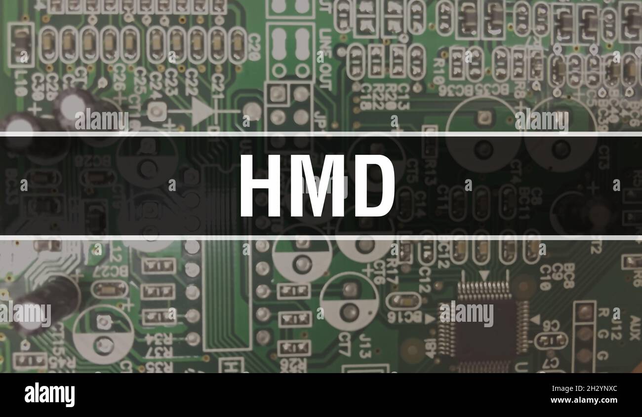 HMD Concept With Computer Motherboard HMD Text Written On Technology HMD Concept With Computer Motherboard HMD Text Written On Technology