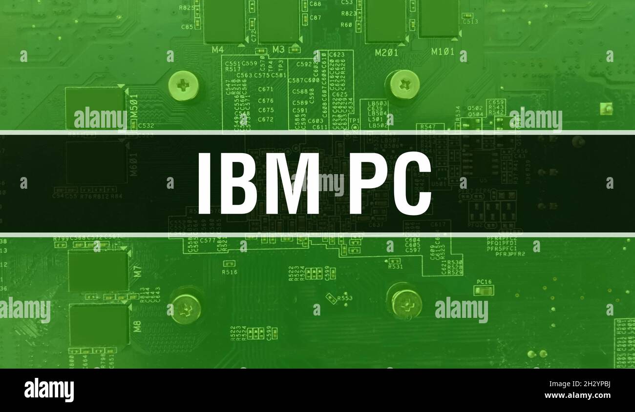 IBM PC with Electronic components on integrated circuit board Background.Digital Electronic Computer Hardware and Secure Data Concept. Computer mother Stock Photo