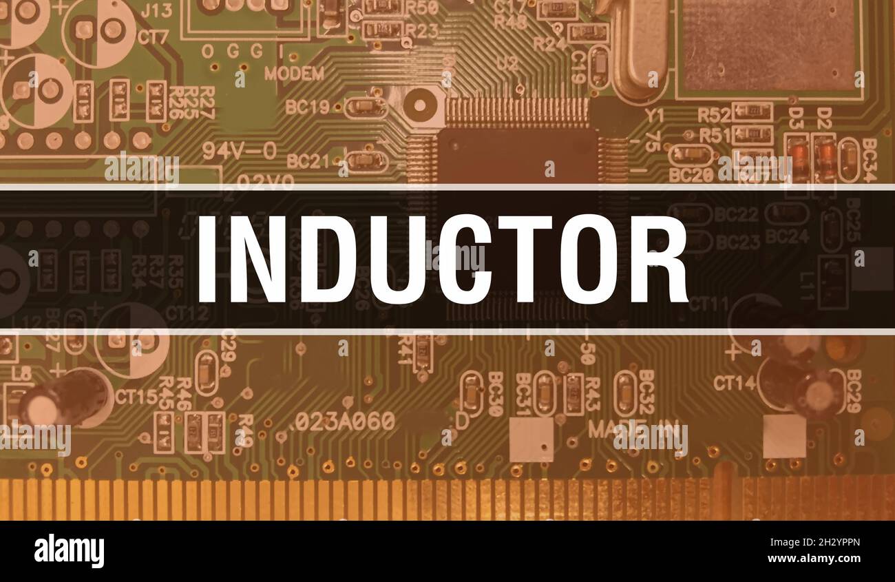 Inductor with Technology Motherboard Digital. Inductor and Computer Circuit Board Electronic