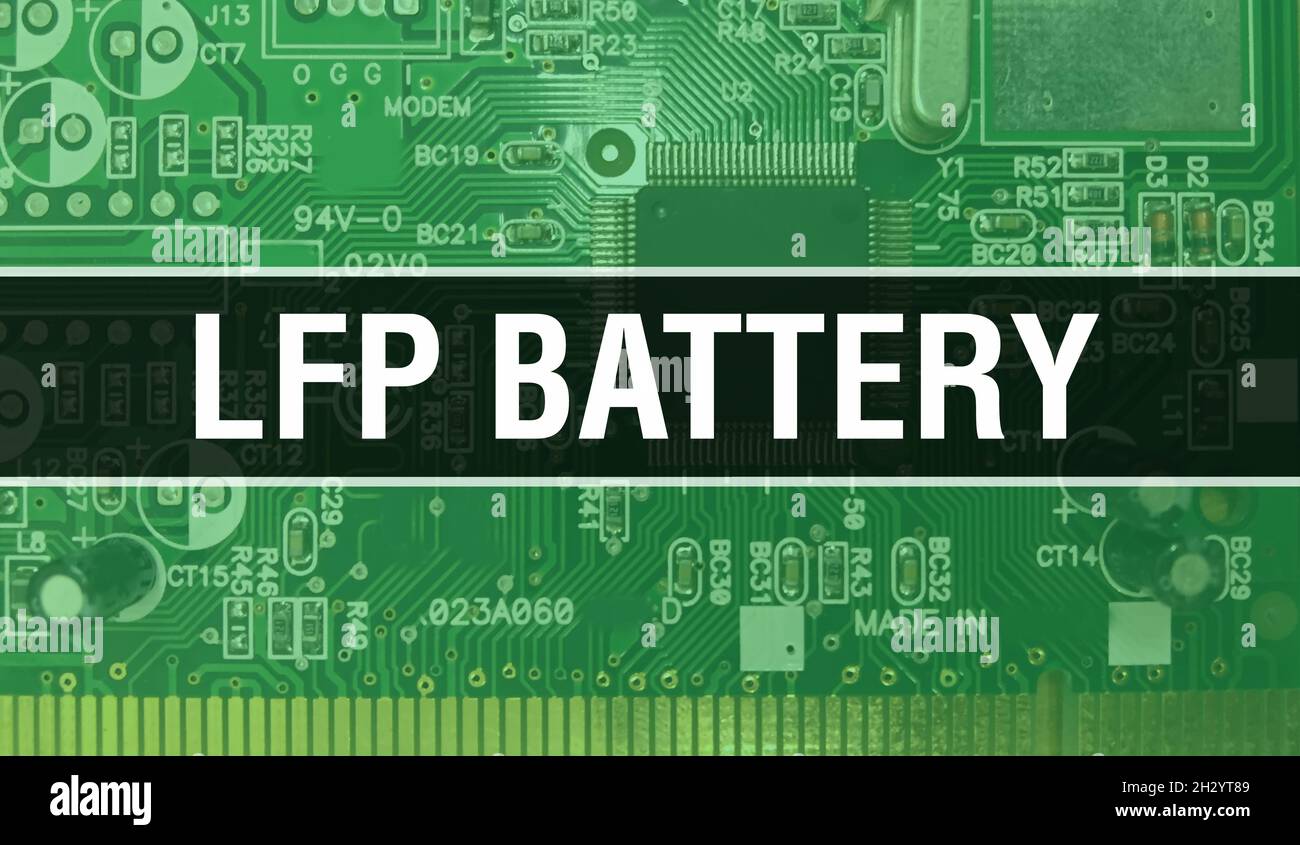 LFP Battery with Technology Motherboard Digital. LFP Battery and Computer Circuit Board Electronic Computer Hardware Technology Motherboard Digital Ch Stock Photo