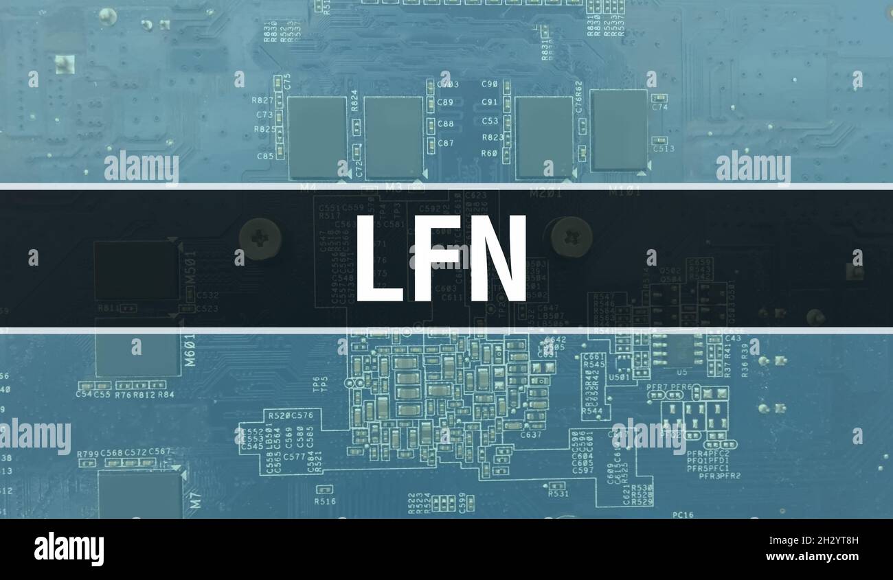 LFN concept with Electronic Integrated Circuit on circuit board. LFN with Computer Chip in Circuit Board abstract technology background and Chip close Stock Photo