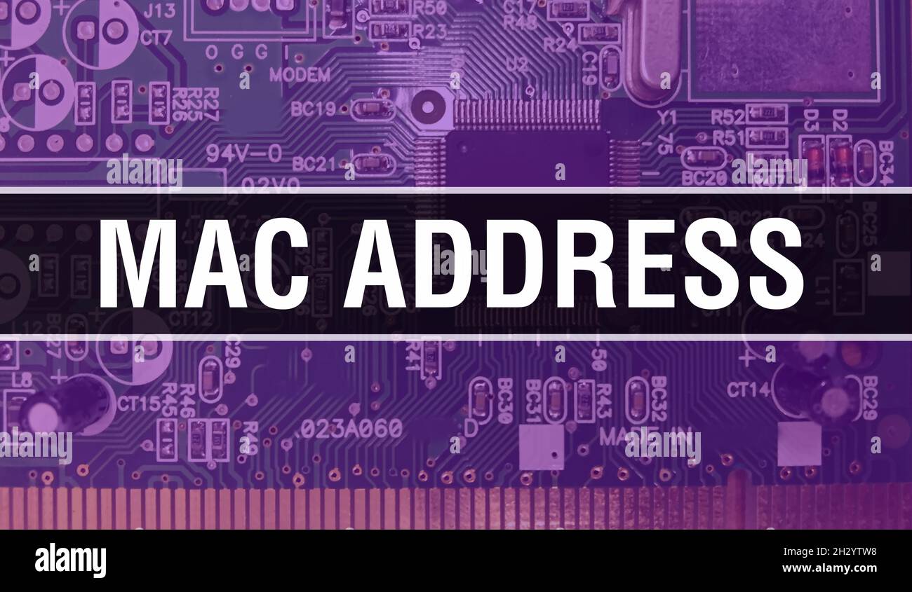 MAC Address with Technology Motherboard Digital. MAC Address and Computer Circuit Board Electronic Computer Hardware Technology Motherboard Digital Ch Stock Photo