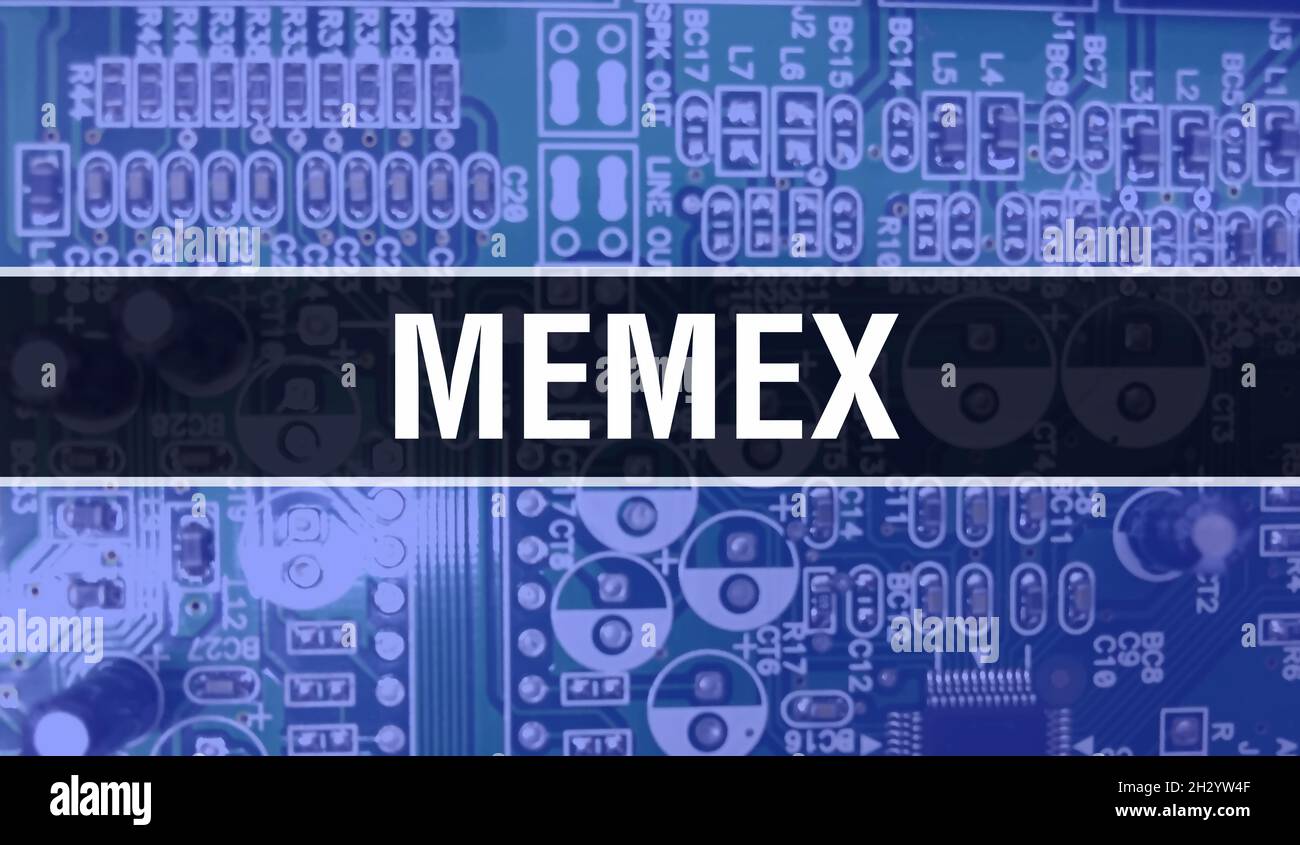 Memex concept with Computer motherboard. Memex text written on