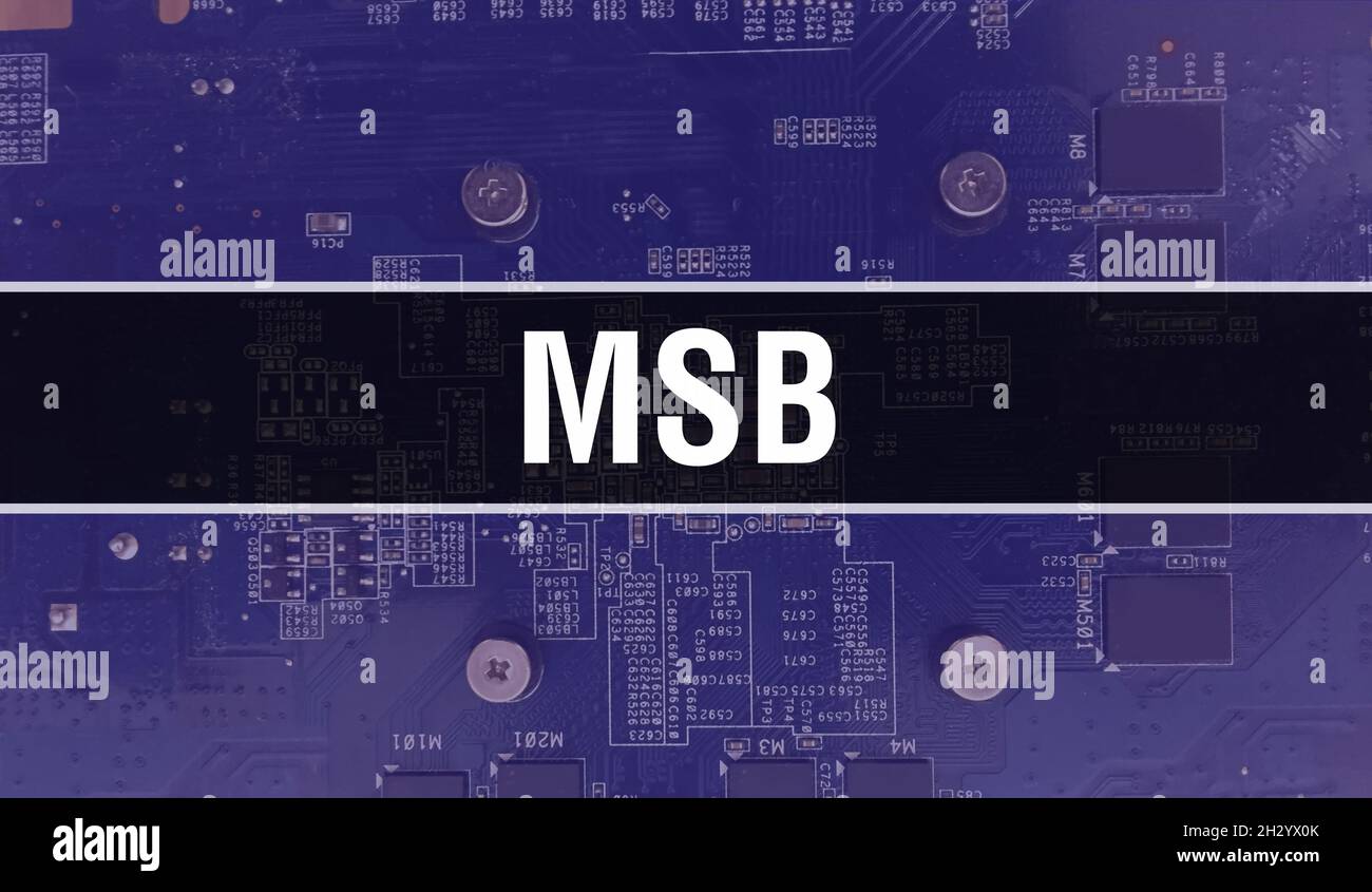 MSB concept with Computer motherboard. MSB text written on Technology Motherboard Digital technology background. MSB with printed circuit board and Ch Stock Photo