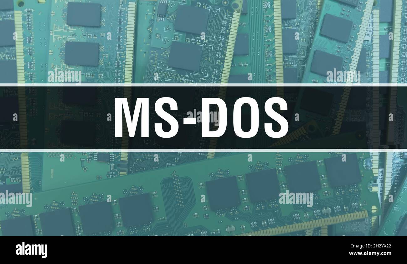 MS-DOS with Technology Motherboard Digital. MS-DOS and Computer Circuit Board Electronic Computer Hardware Technology Motherboard Digital Chip concept Stock Photo