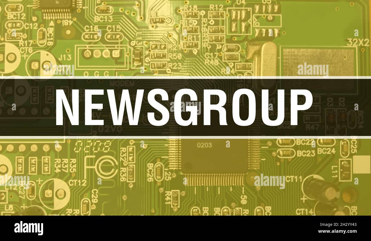 Newsgroup text written on Circuit Board Electronic abstract technology background of software developer and Computer script. Newsgroup concept of Inte Stock Photo