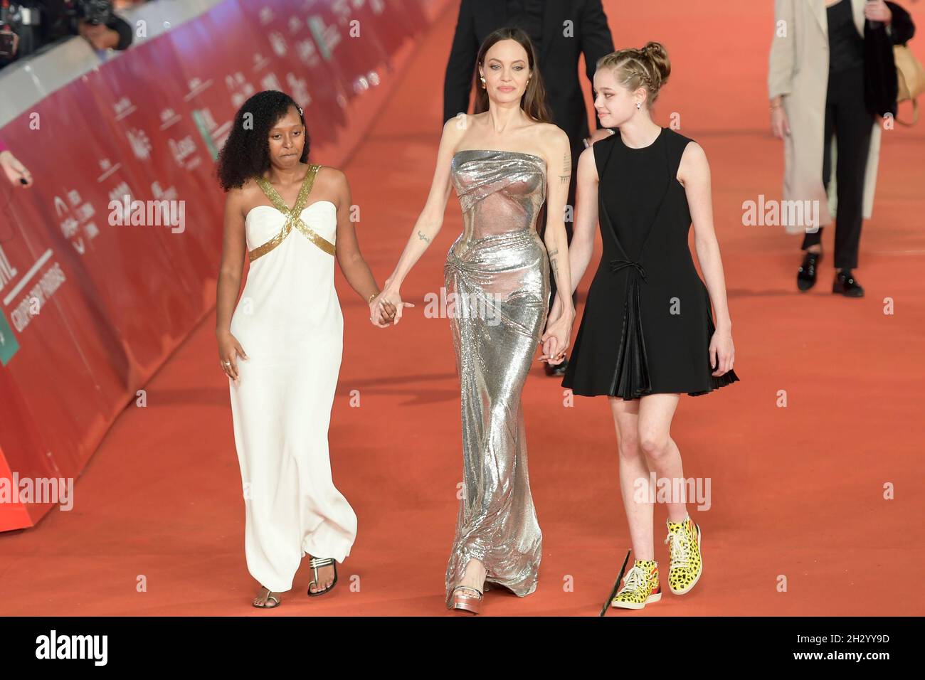 Rome, Italy. 24th Oct, 2021. Zahara Marley Jolie-Pitt, Angelina Jolie and Shiloh Jolie-Pitt attend the red carpet of the movie Eternals at the Auditorium Parco della Musica. Credit: SOPA Images Limited/Alamy Live News Stock Photo