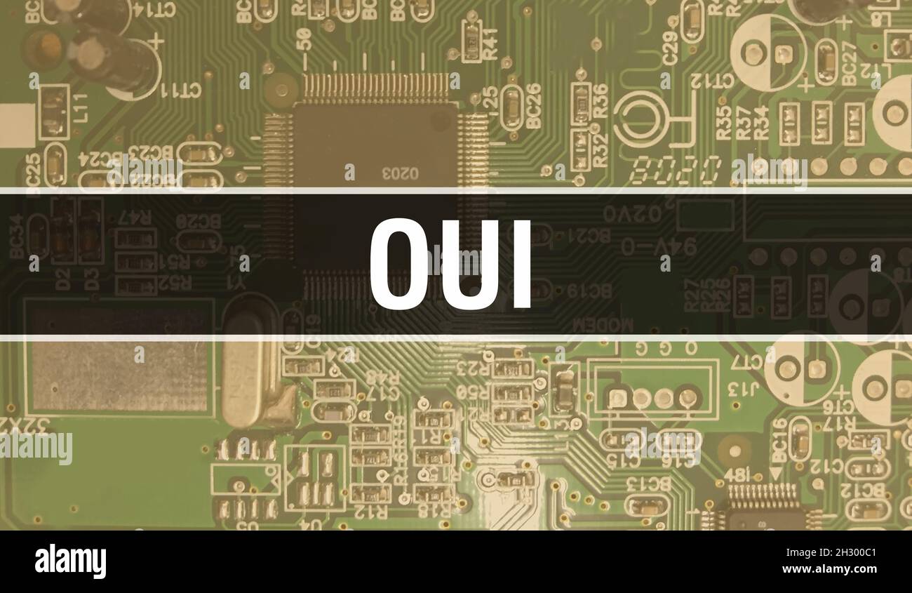 OUI with Electronic components on integrated circuit board Background ...
