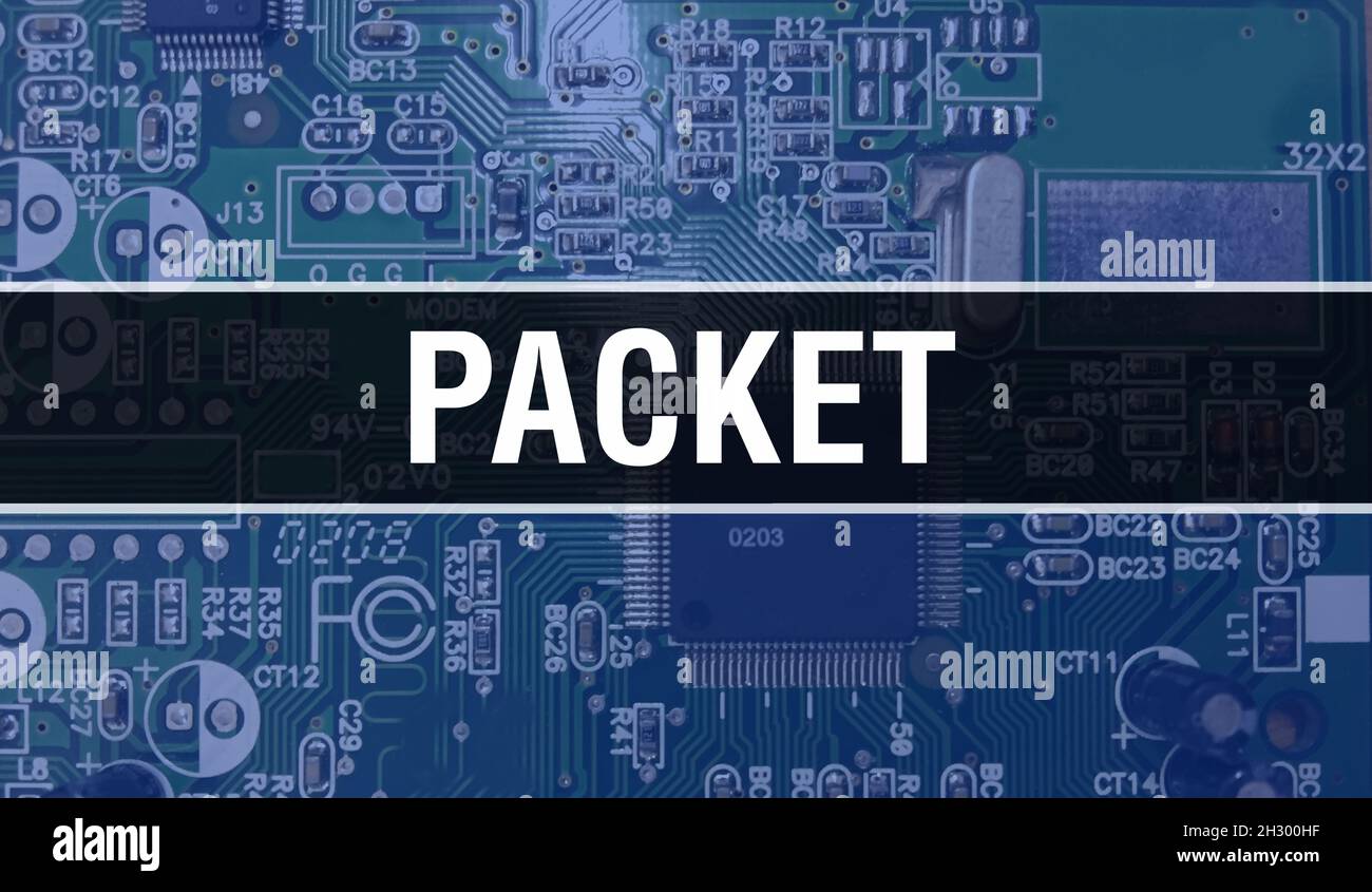 Packet concept illustration using Computer Chip in Circuit Board