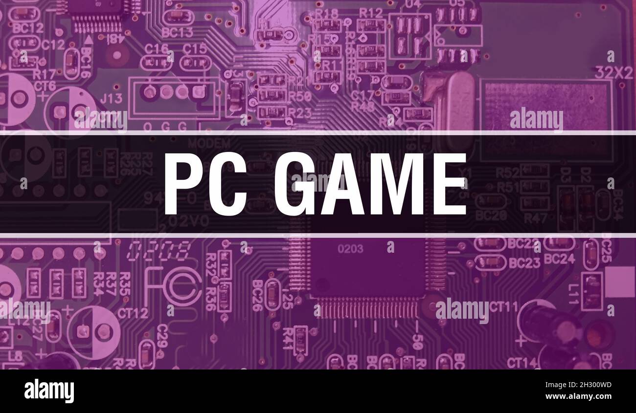PC Game concept illustration using Computer Chip in Circuit Board. PC Game  close up of integrated circuits board background. PC Game on Electronic Com  Stock Photo - Alamy