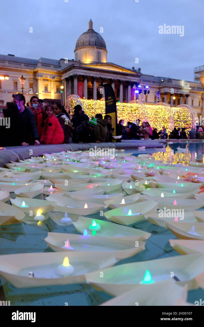 London, UK. Visitors to the Diwali celebrations in Trafalgar Square